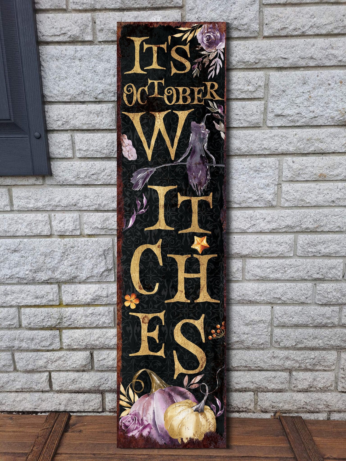 36in "It's October Witches" Halloween Porch Sign - Front Porch Halloween Welcome Sign, Rustic Modern Farmhouse Entryway Decor