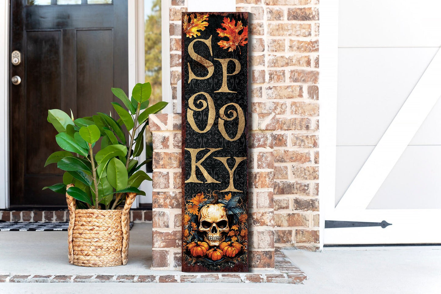 36in "Spooky" Halloween Porch Sign - Front Porch Halloween Welcome Sign, Vintage Halloween Decoration, Rustic Modern Farmhouse Entryway Board