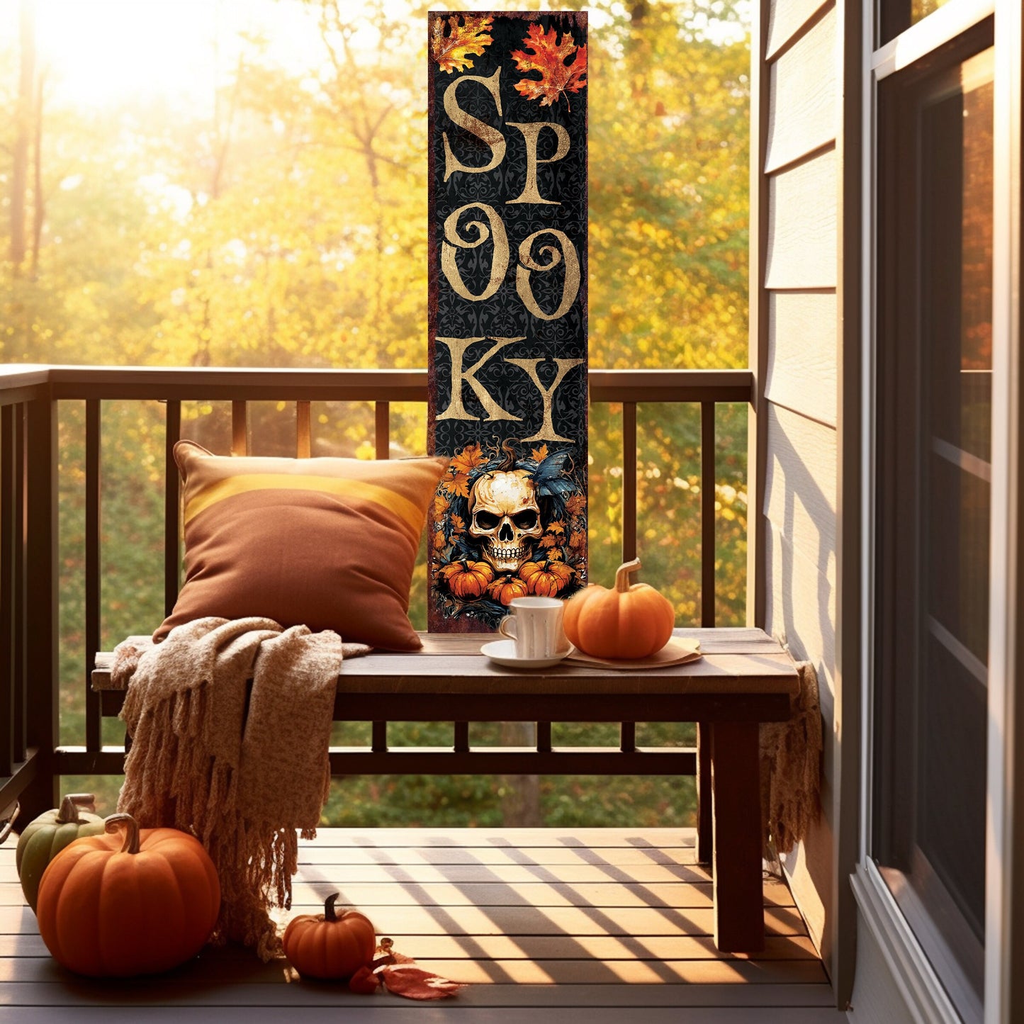 36in "Spooky" Halloween Porch Sign - Front Porch Halloween Welcome Sign, Vintage Halloween Decoration, Rustic Modern Farmhouse Entryway Board