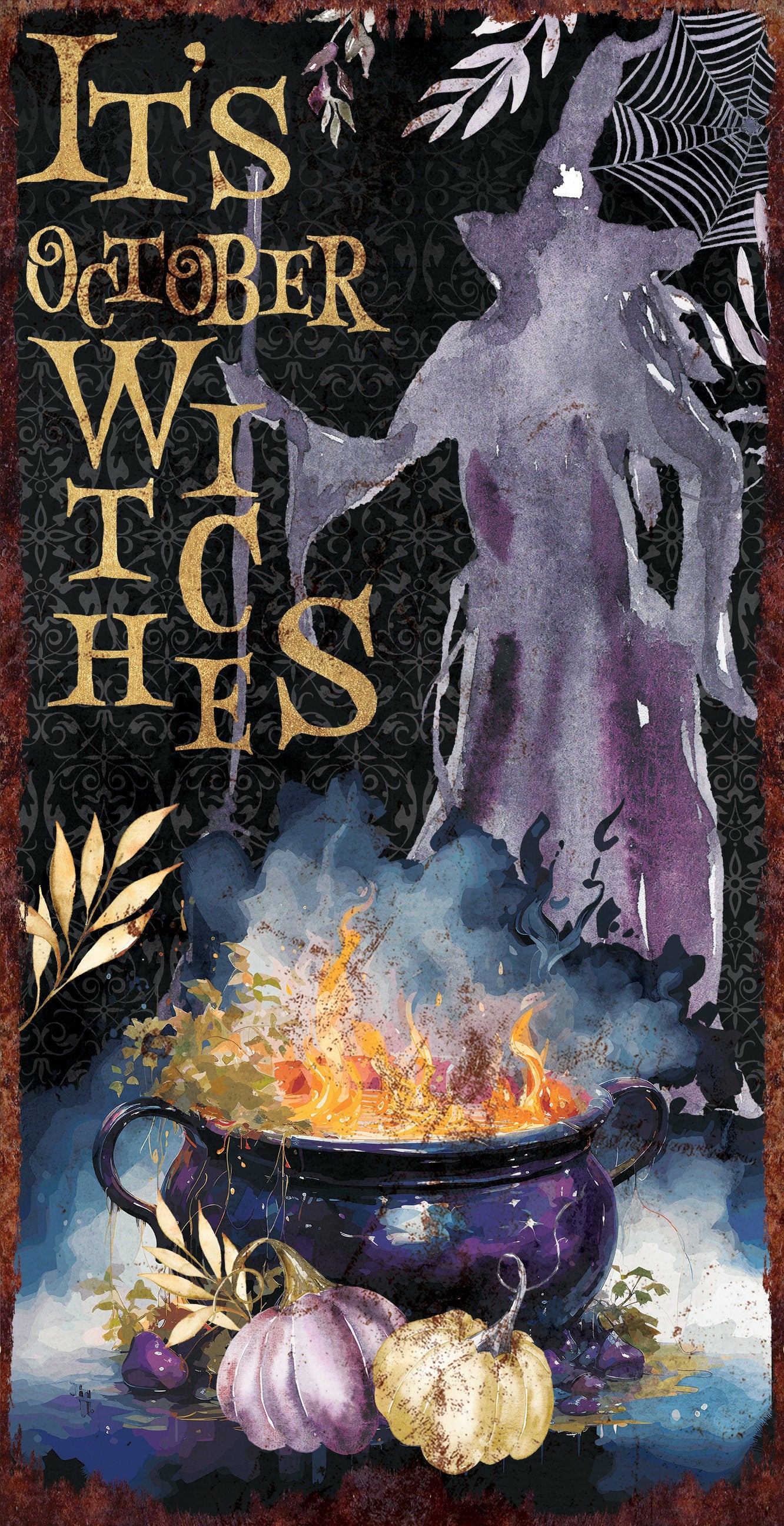 36in It's October Witches Halloween Porch Sign - Front Porch Halloween Welcome Sign, Rustic Modern Farmhouse Entryway Decor