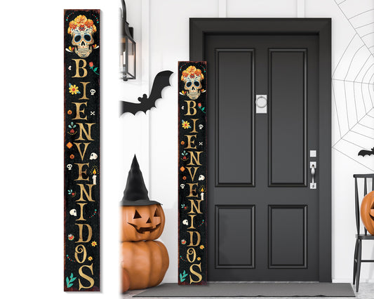 72in 'Bienvenido's' Porch Sign for Front Door - Vintage Dia De Los Muertos Decor, Rustic Modern Farmhouse Entryway Decor