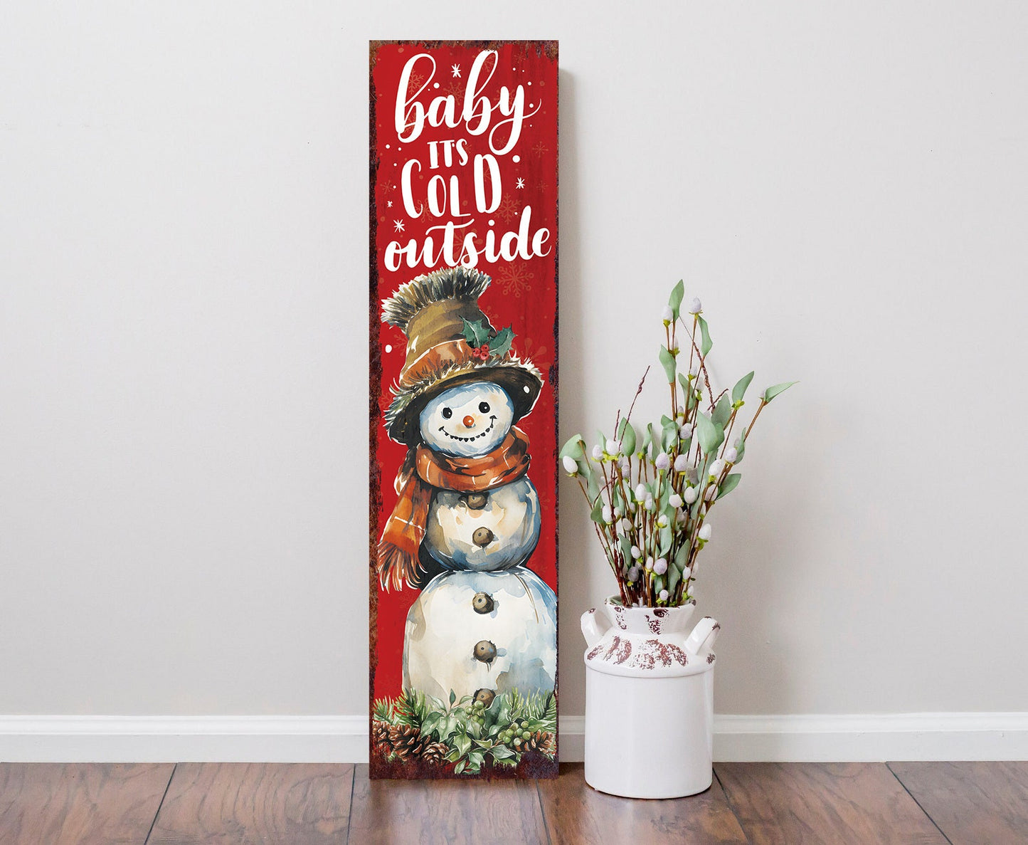 36in "Baby It's Cold Outside" Christmas Porch Sign - Front Porch Christmas Welcome Sign, Rustic Modern Farmhouse Entryway Board