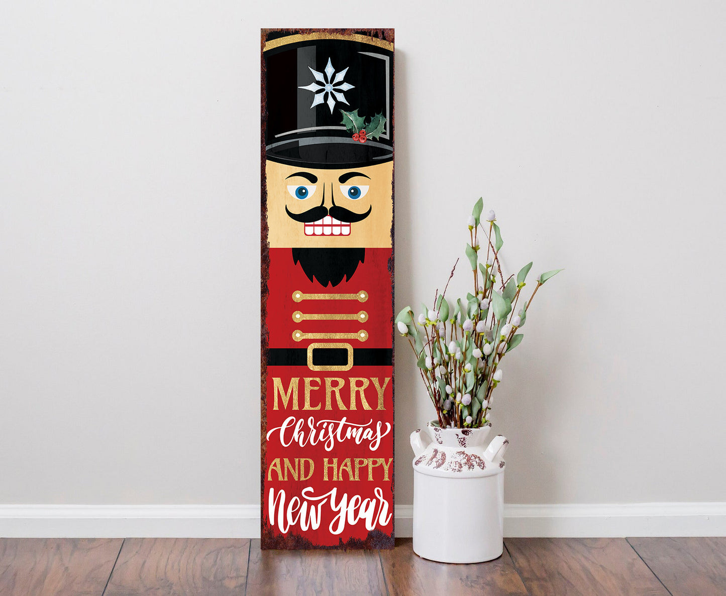 36in Nutcracker Christmas Porch Sign - Front Porch Christmas Welcome Sign, Rustic Modern Farmhouse Entryway Board