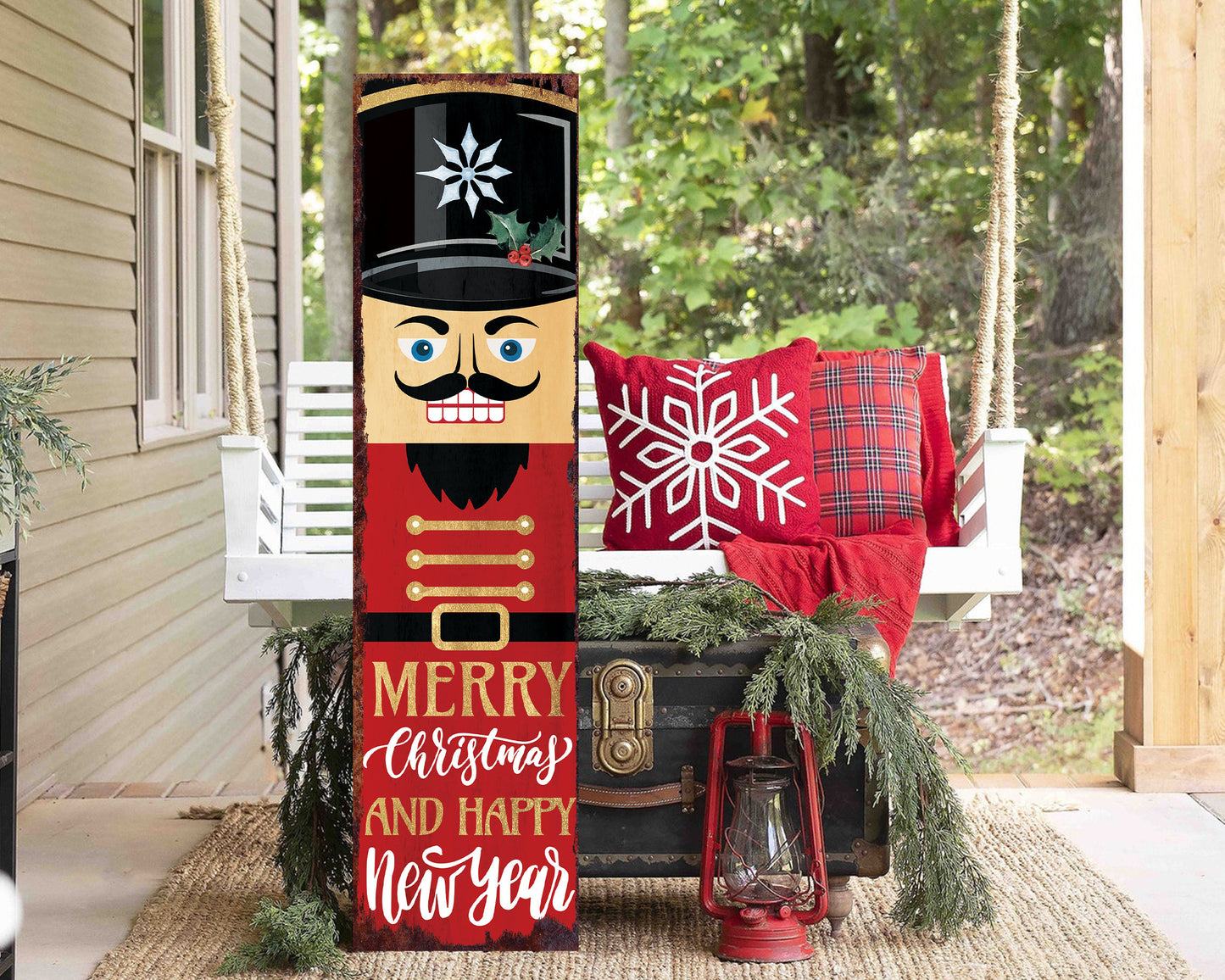 36in Nutcracker Christmas Porch Sign - Front Porch Christmas Welcome Sign, Rustic Modern Farmhouse Entryway Board