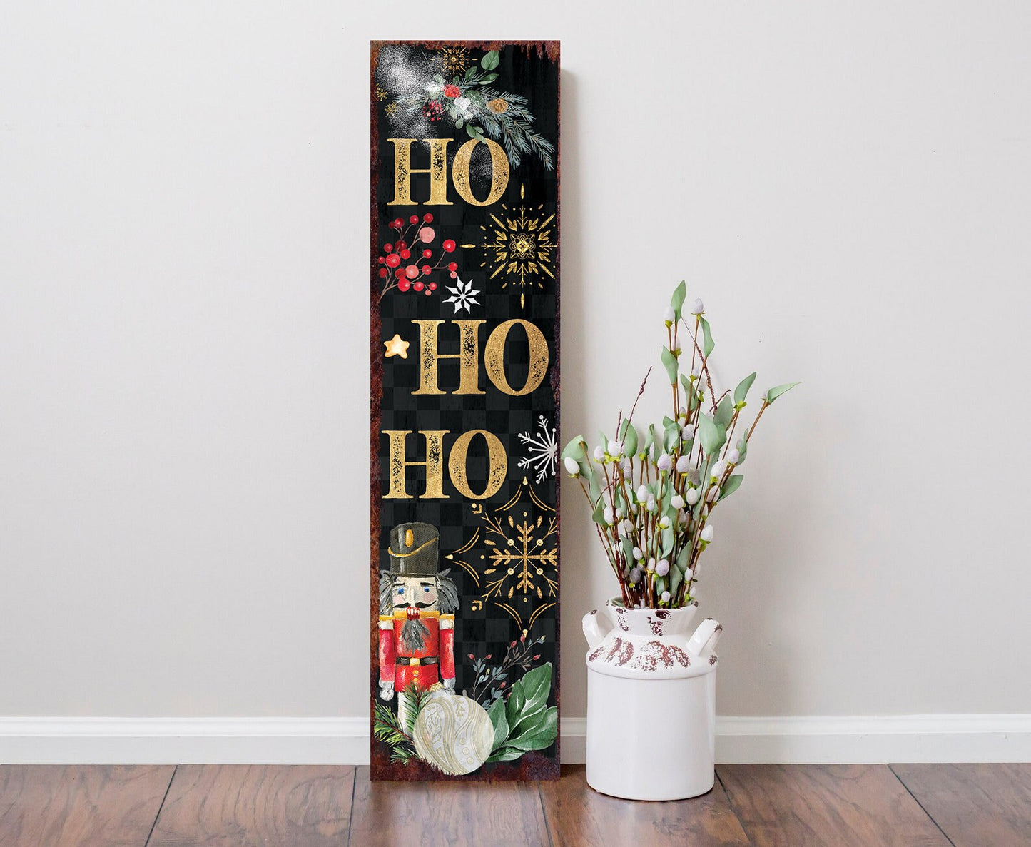 36in Ho Ho Ho Christmas Porch Sign - Front Porch Christmas Sign, Rustic Modern Farmhouse Entryway Board