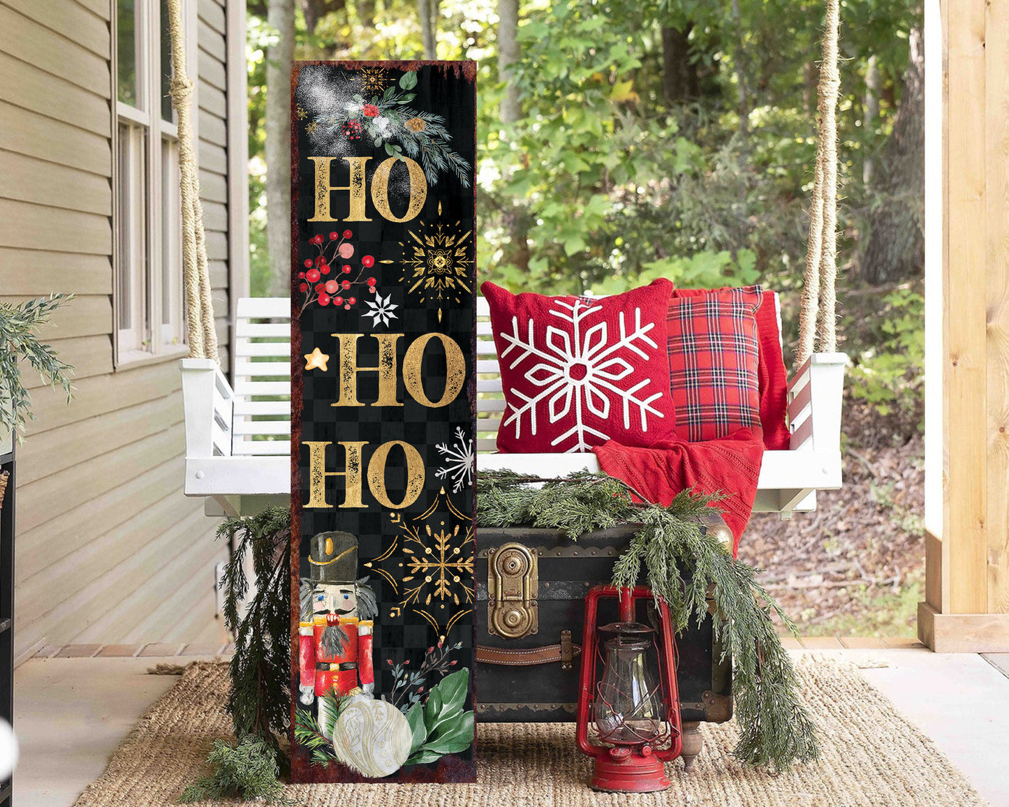 36in Ho Ho Ho Christmas Porch Sign - Front Porch Christmas Sign, Rustic Modern Farmhouse Entryway Board