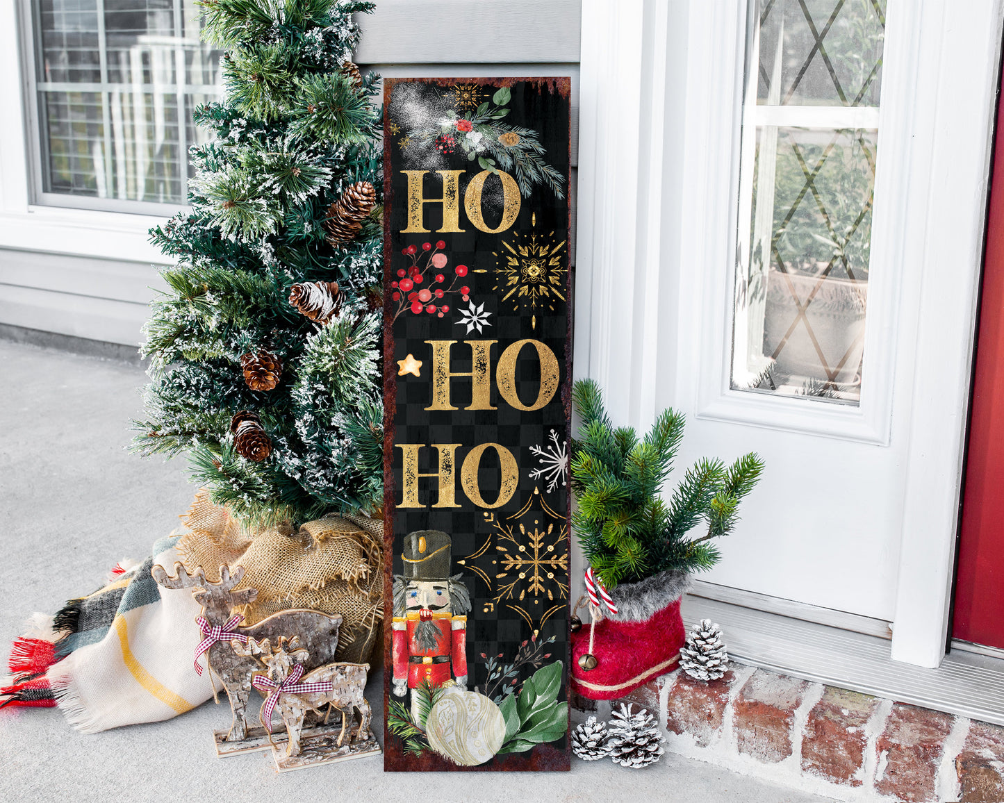 36in Ho Ho Ho Christmas Porch Sign - Front Porch Christmas Sign, Rustic Modern Farmhouse Entryway Board
