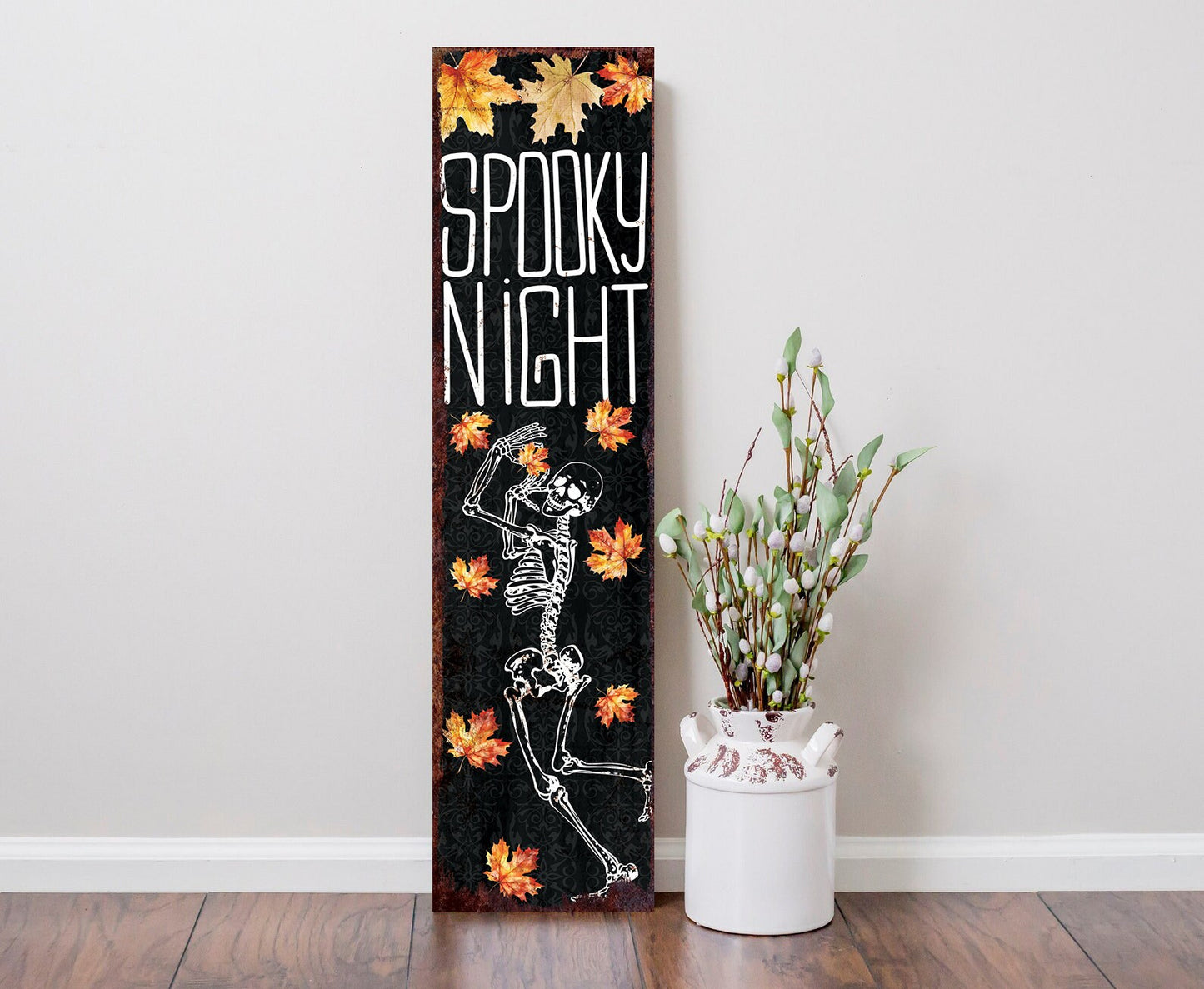 36in Spooky Night Halloween Porch Sign - Front Porch Halloween Welcome Sign, Rustic Modern Farmhouse Entryway Board