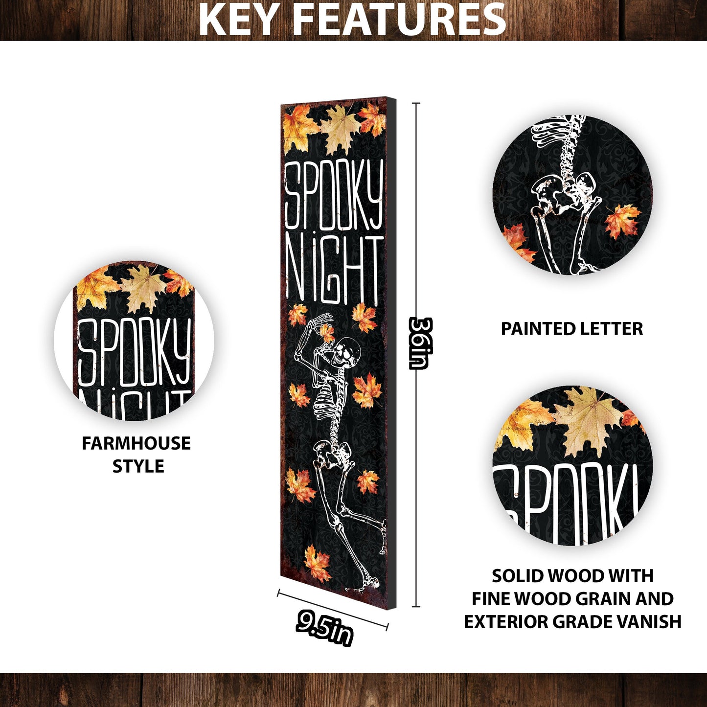 36in Spooky Night Halloween Porch Sign - Front Porch Halloween Welcome Sign, Rustic Modern Farmhouse Entryway Board