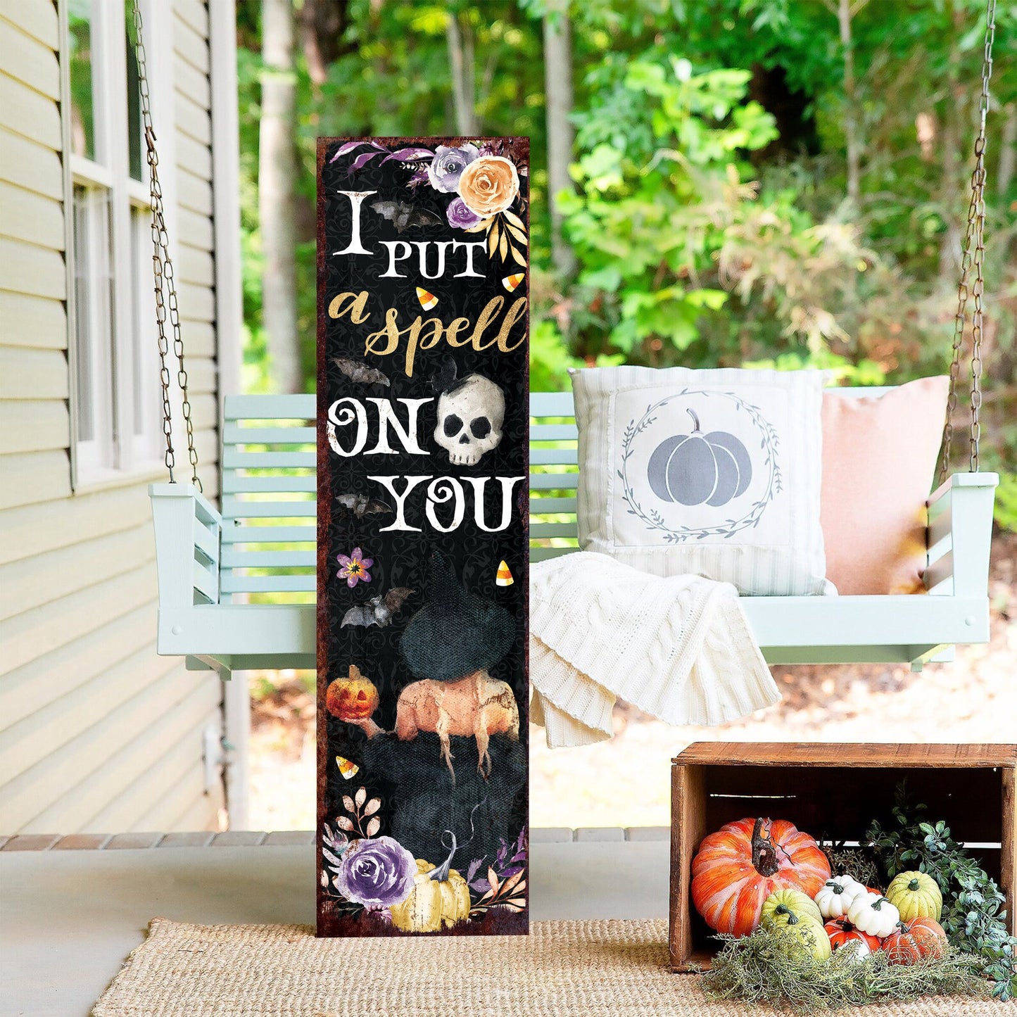 36in I Put a Spell on You Halloween Porch Sign - Front Porch Halloween Welcome Sign, Rustic Modern Farmhouse Entryway Board