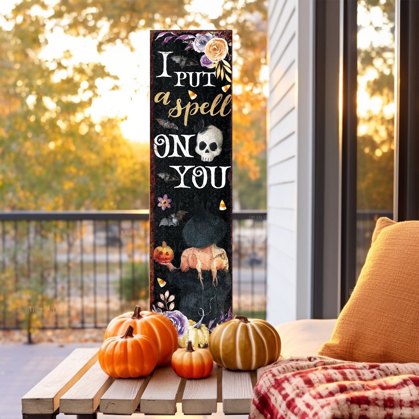 36in I Put a Spell on You Halloween Porch Sign - Front Porch Halloween Welcome Sign, Rustic Modern Farmhouse Entryway Board