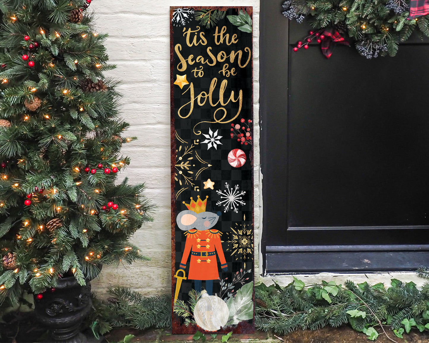 36in 'Tis the Season to be Jolly Christmas Porch Sign - Front Porch Christmas Welcome Sign, Rustic Modern Farmhouse Entryway Board
