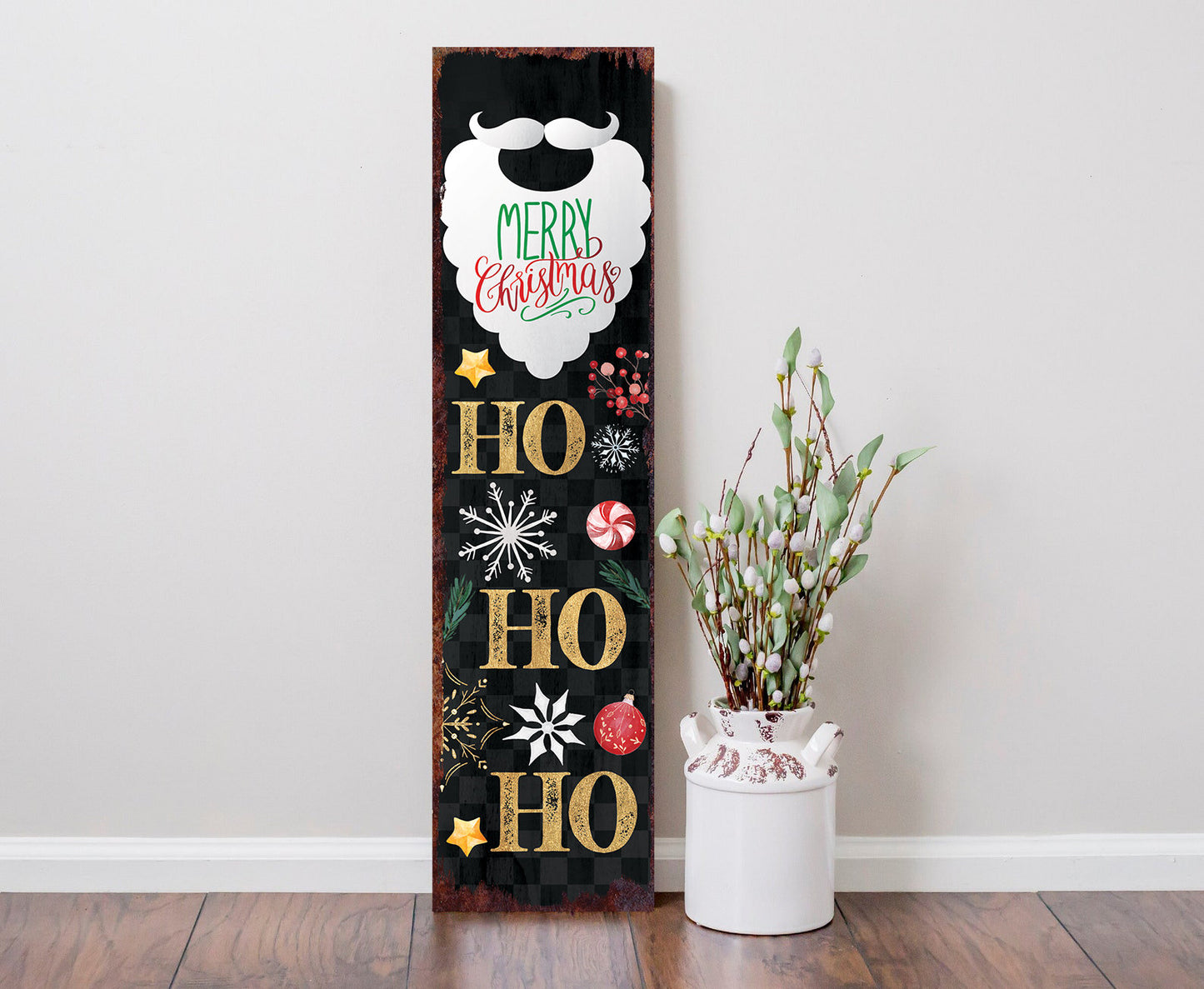 36-inch Ho Ho Ho Christmas Porch Sign - Front Porch Christmas Welcome Sign, Rustic Modern Farmhouse Entryway Board