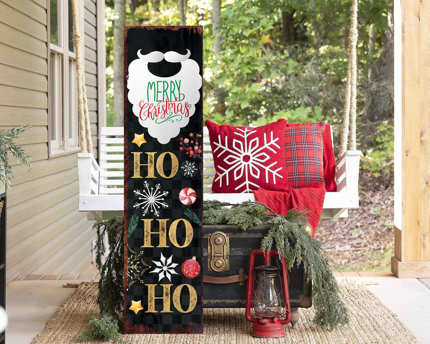 36-inch Ho Ho Ho Christmas Porch Sign - Front Porch Christmas Welcome Sign, Rustic Modern Farmhouse Entryway Board