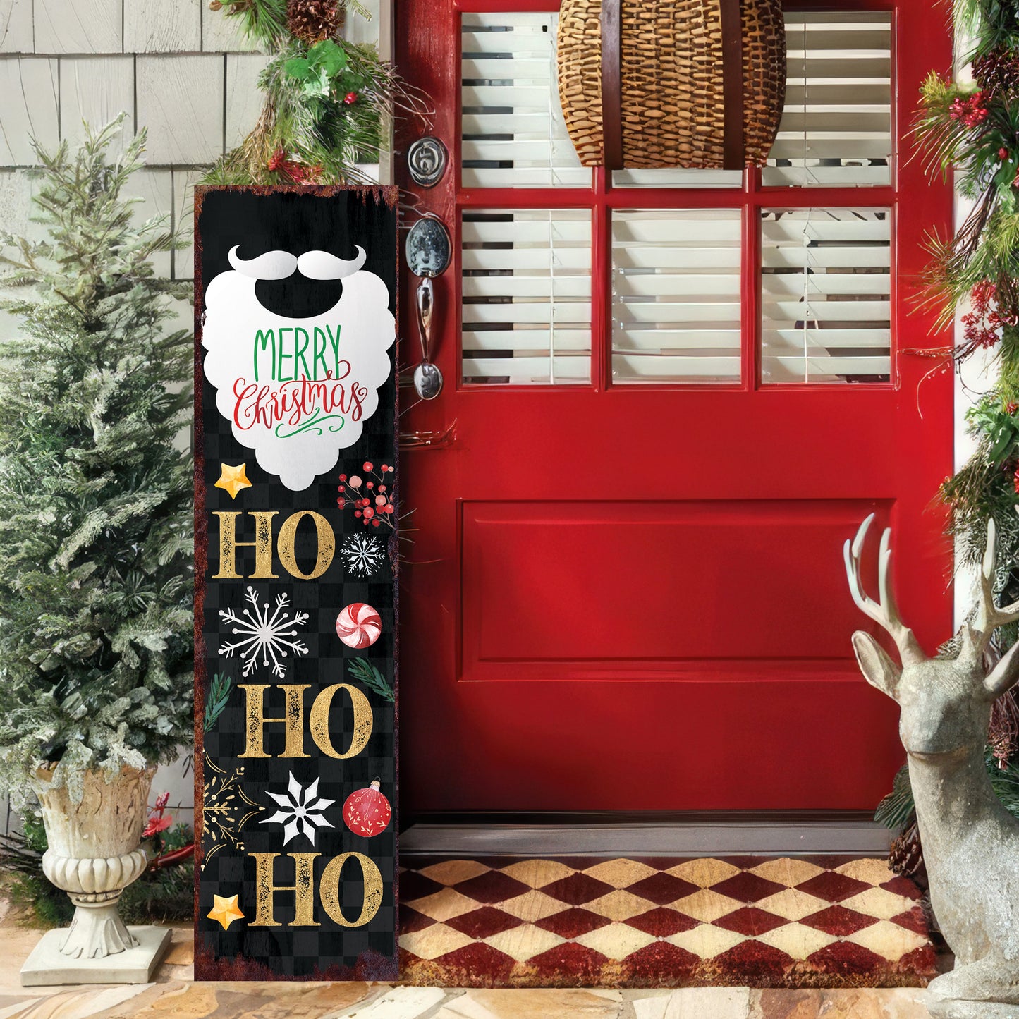 36-inch Ho Ho Ho Christmas Porch Sign - Front Porch Christmas Welcome Sign, Rustic Modern Farmhouse Entryway Board