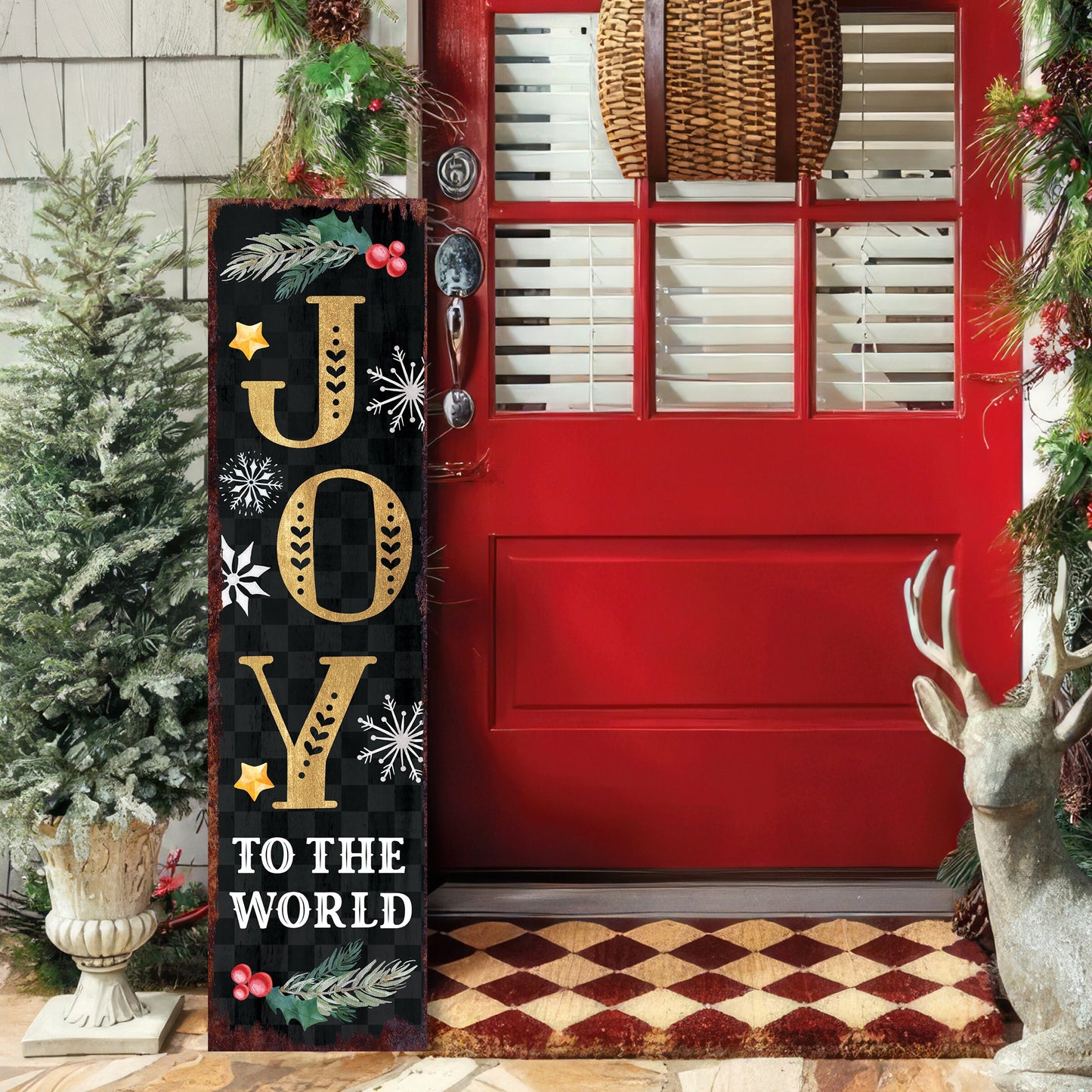 36in Joy to the World Christmas Porch Sign | Front Porch Welcome Sign | Rustic Modern Farmhouse Entryway Board