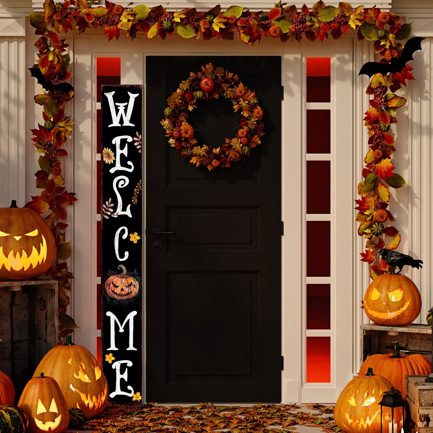 72in Jack-o-Lantern Halloween Porch Sign | Front Porch Welcome Sign | Halloween Decoration | Farmhouse Entryway Porch Decor