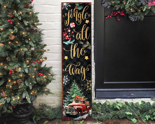 Jingle All The Way Christmas Porch Sign - Rustic Farmhouse Welcome Decor