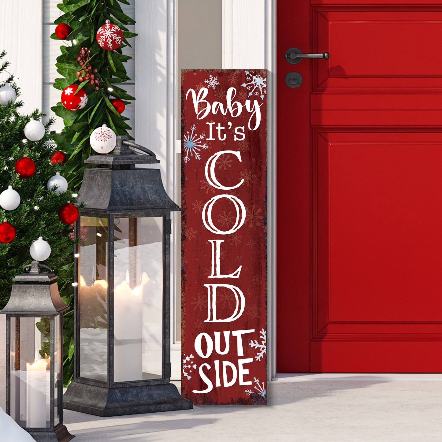 36in "Baby It's Cold Outside" Christmas Porch Sign | Front Porch Welcome Display | Rustic Modern Farmhouse Decor | Festive Entryway Board