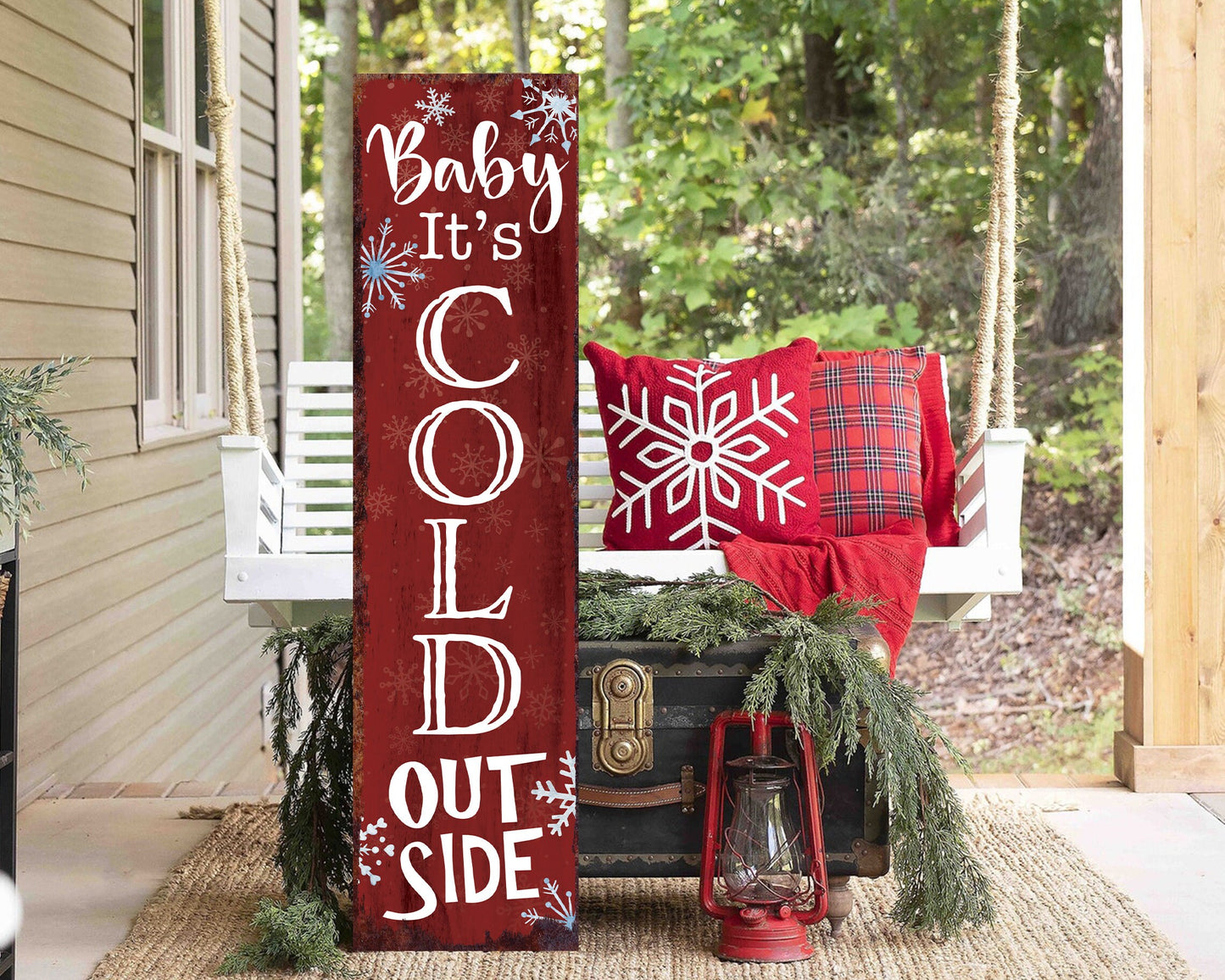 36in "Baby It's Cold Outside" Christmas Porch Sign | Front Porch Welcome Display | Rustic Modern Farmhouse Decor | Festive Entryway Board