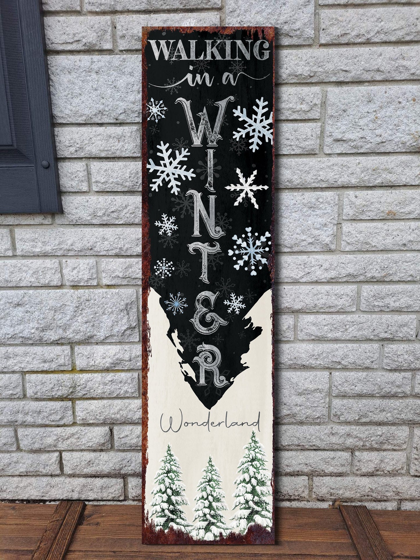 36in "Walking in a Winter Wonderland" Christmas Porch Sign - Front Porch Christmas Sign, Rustic Modern Farmhouse Entryway Board