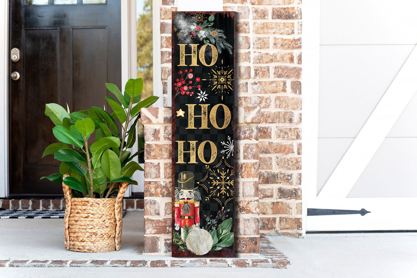 36in Ho Ho Ho Christmas Porch Sign - Front Porch Christmas Sign, Rustic Modern Farmhouse Entryway Board