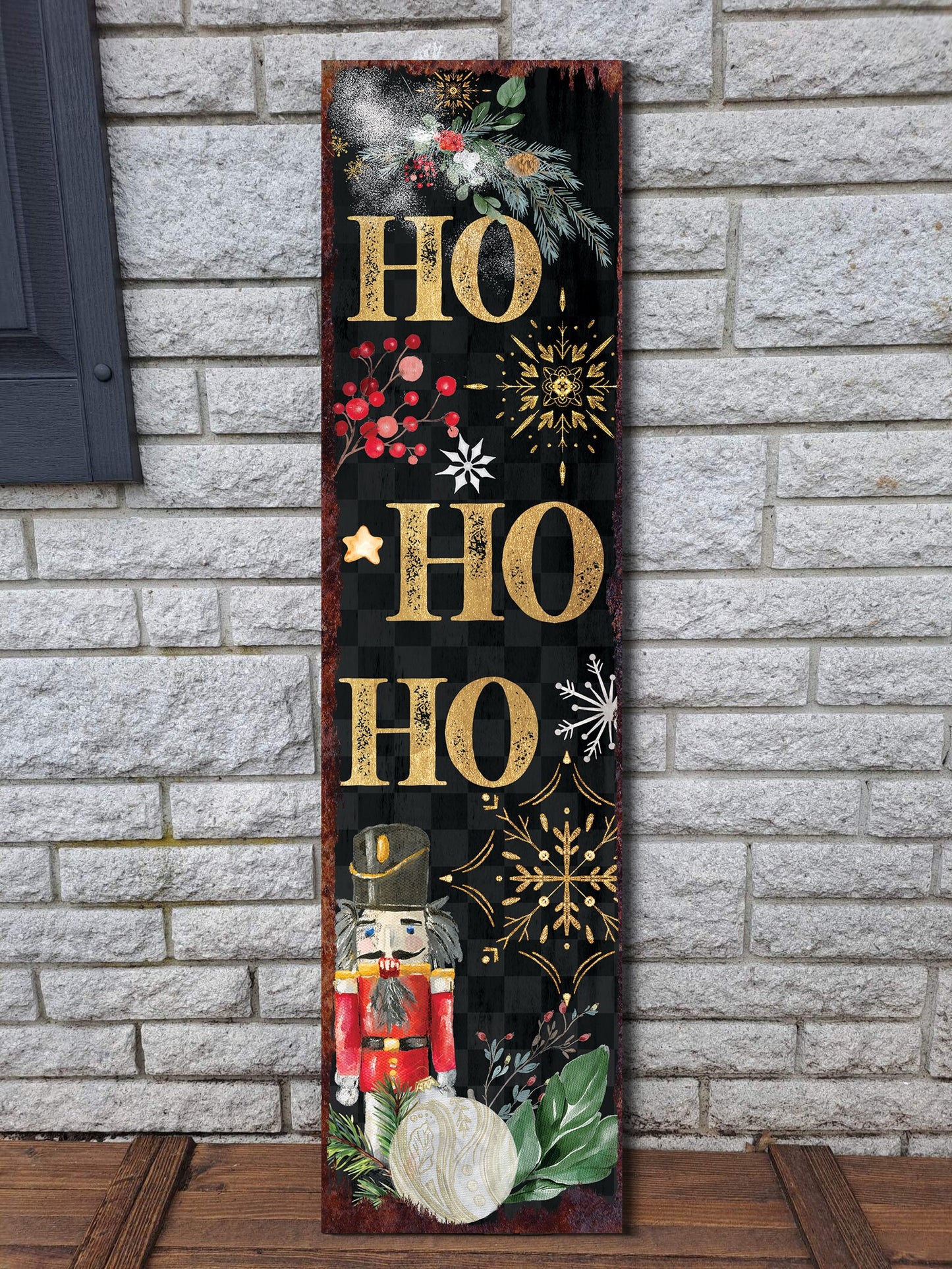 36in Ho Ho Ho Christmas Porch Sign - Front Porch Christmas Sign, Rustic Modern Farmhouse Entryway Board