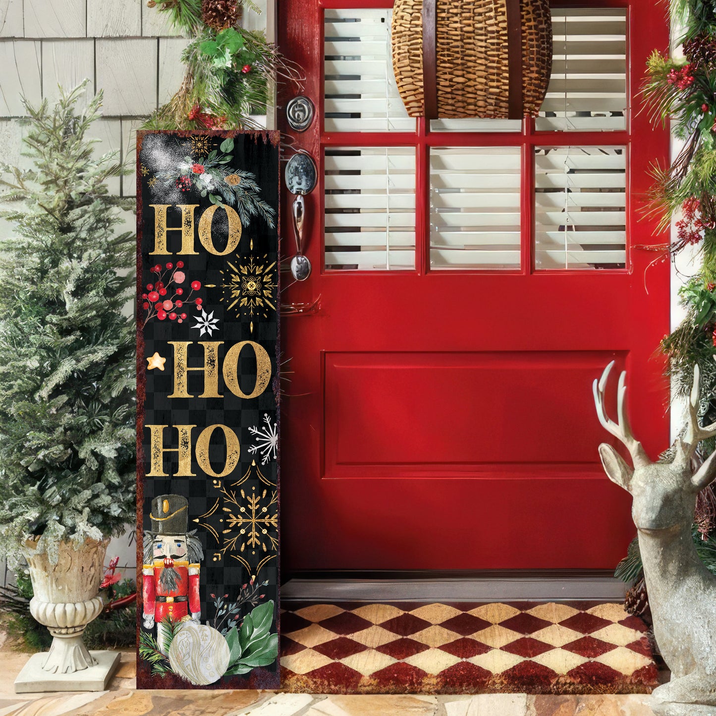 36in Ho Ho Ho Christmas Porch Sign - Front Porch Christmas Sign, Rustic Modern Farmhouse Entryway Board