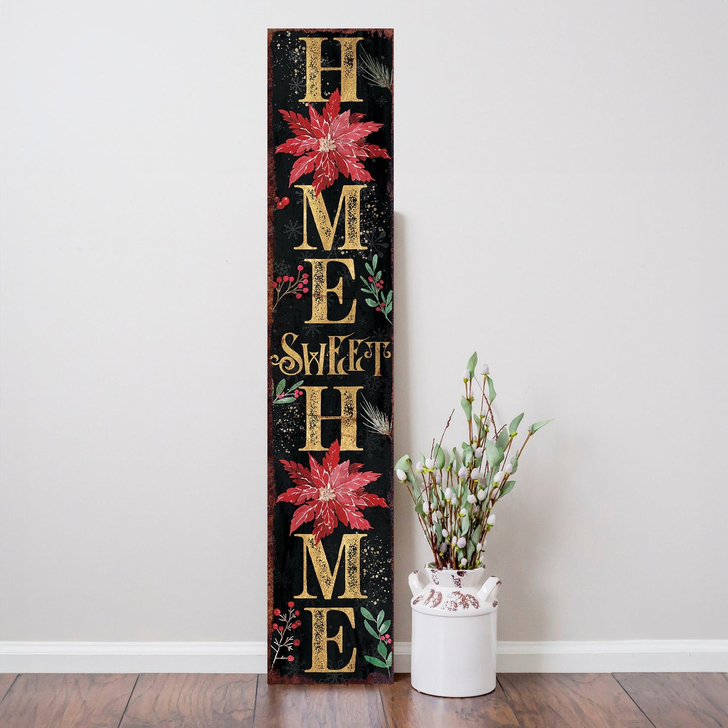 48in "Home Sweet Home" Christmas Porch Sign - Front Porch Christmas Welcome Sign, Rustic Modern Farmhouse Entryway Board