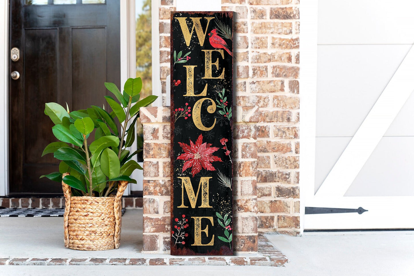 36in "Welcome" Christmas Porch Sign - Front Porch Christmas Welcome Sign, Rustic Modern Farmhouse Entryway Board