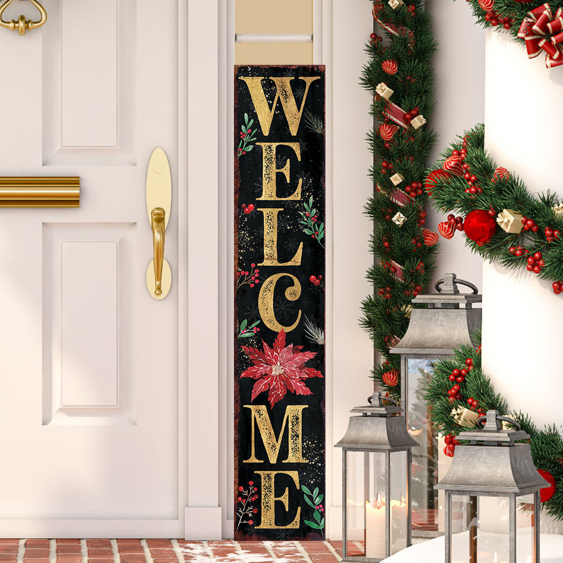 48in Welcome Christmas Porch Sign - Front Porch Christmas Welcome Sign, Rustic Modern Farmhouse Entryway Board