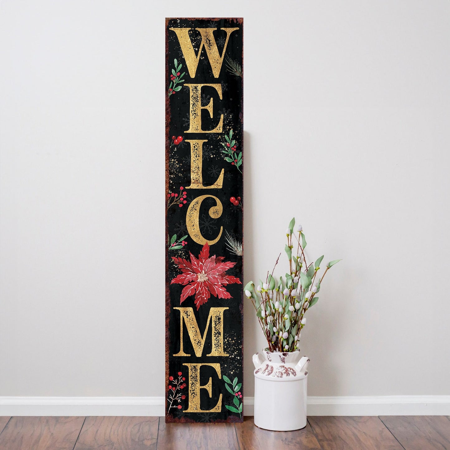 48in Welcome Christmas Porch Sign - Front Porch Christmas Welcome Sign, Rustic Modern Farmhouse Entryway Board