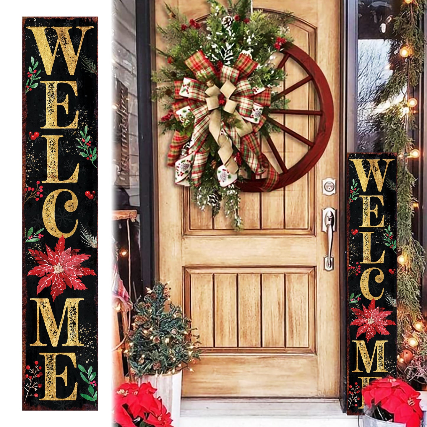 48in Welcome Christmas Porch Sign - Front Porch Christmas Welcome Sign, Rustic Modern Farmhouse Entryway Board
