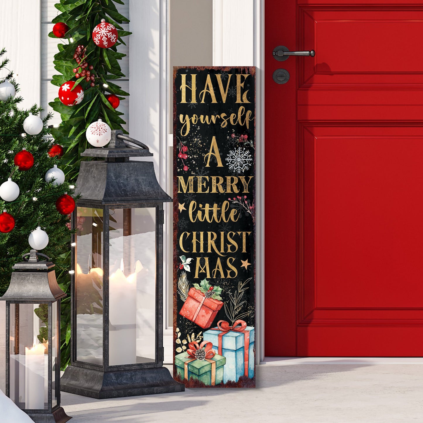 36in "Have Yourself a Merry Little Christmas" Porch Sign - Front Porch Christmas Decor Welcome Sign, Rustic Modern Farmhouse Entryway Board