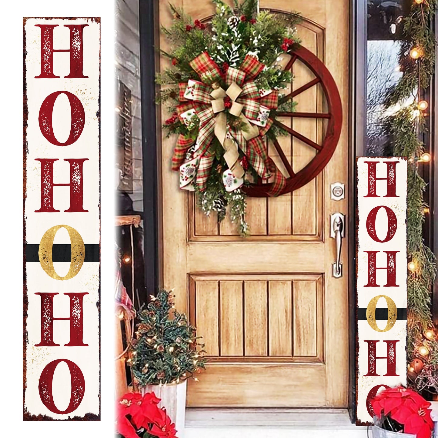 48in "Ho Ho Ho" Christmas Porch Sign | Front Porch Welcome Decor | Rustic Modern Farmhouse Entryway Board
