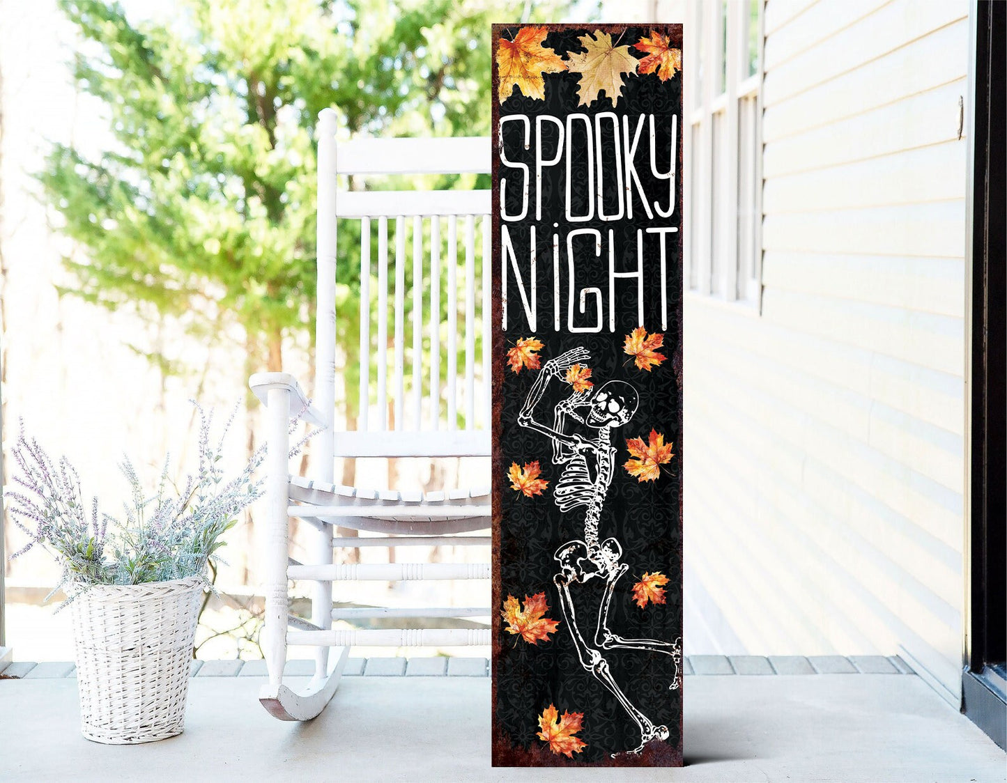 36in Spooky Night Halloween Porch Sign - Front Porch Halloween Welcome Sign, Rustic Modern Farmhouse Entryway Board