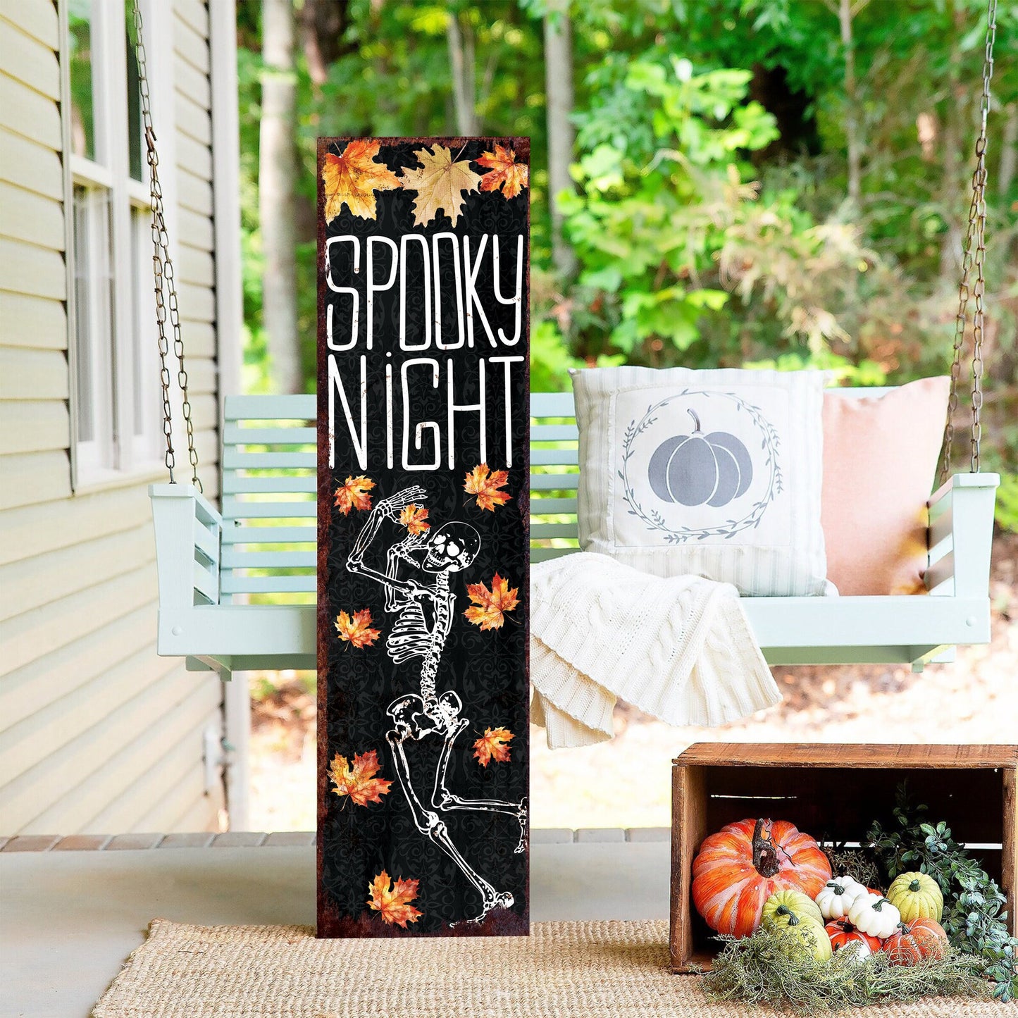 36in Spooky Night Halloween Porch Sign - Front Porch Halloween Welcome Sign, Rustic Modern Farmhouse Entryway Board