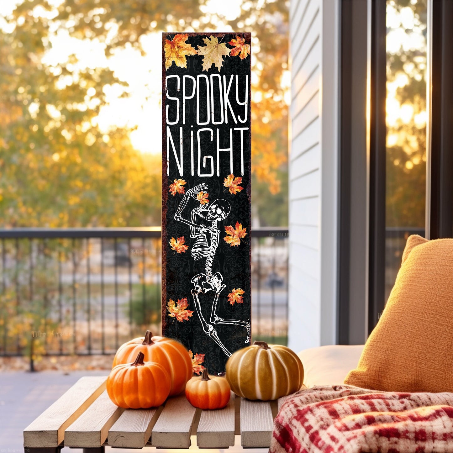 36in Spooky Night Halloween Porch Sign - Front Porch Halloween Welcome Sign, Rustic Modern Farmhouse Entryway Board