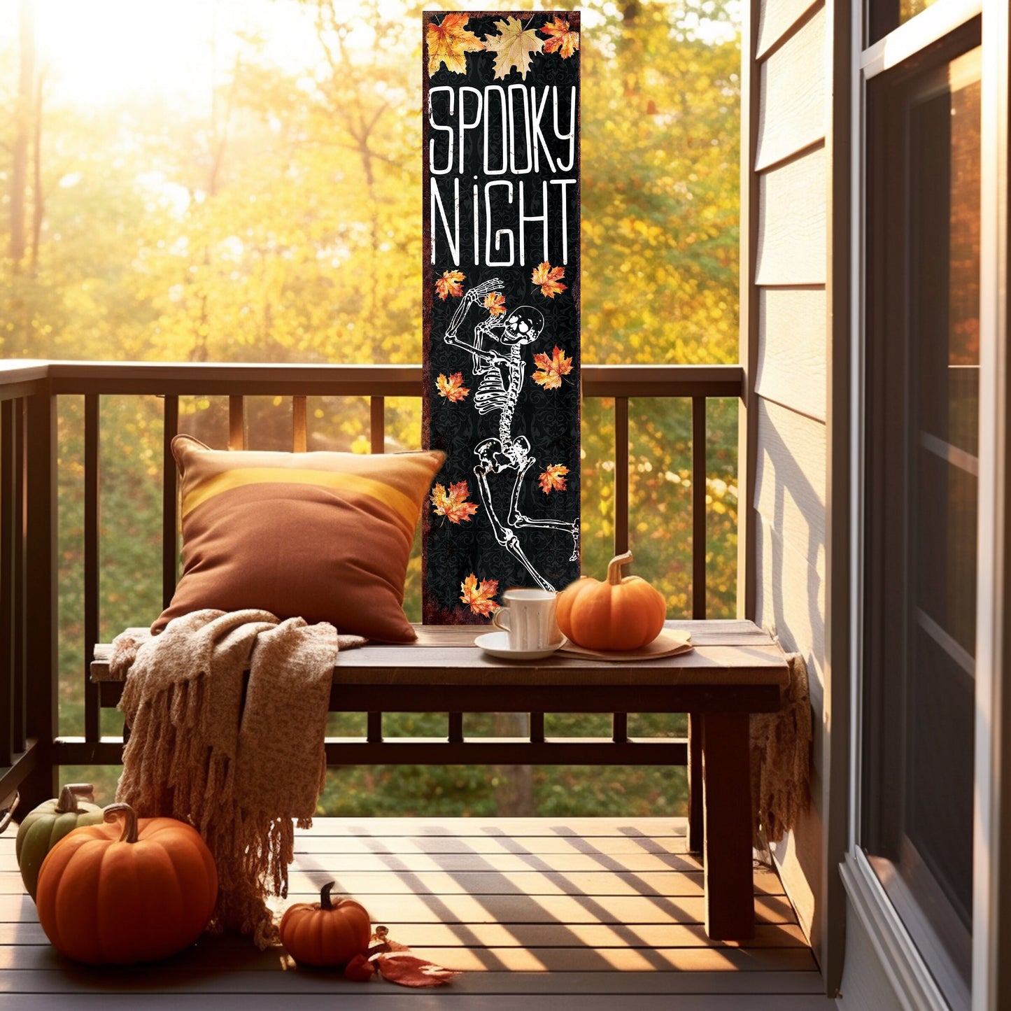 36in Spooky Night Halloween Porch Sign - Front Porch Halloween Welcome Sign, Rustic Modern Farmhouse Entryway Board