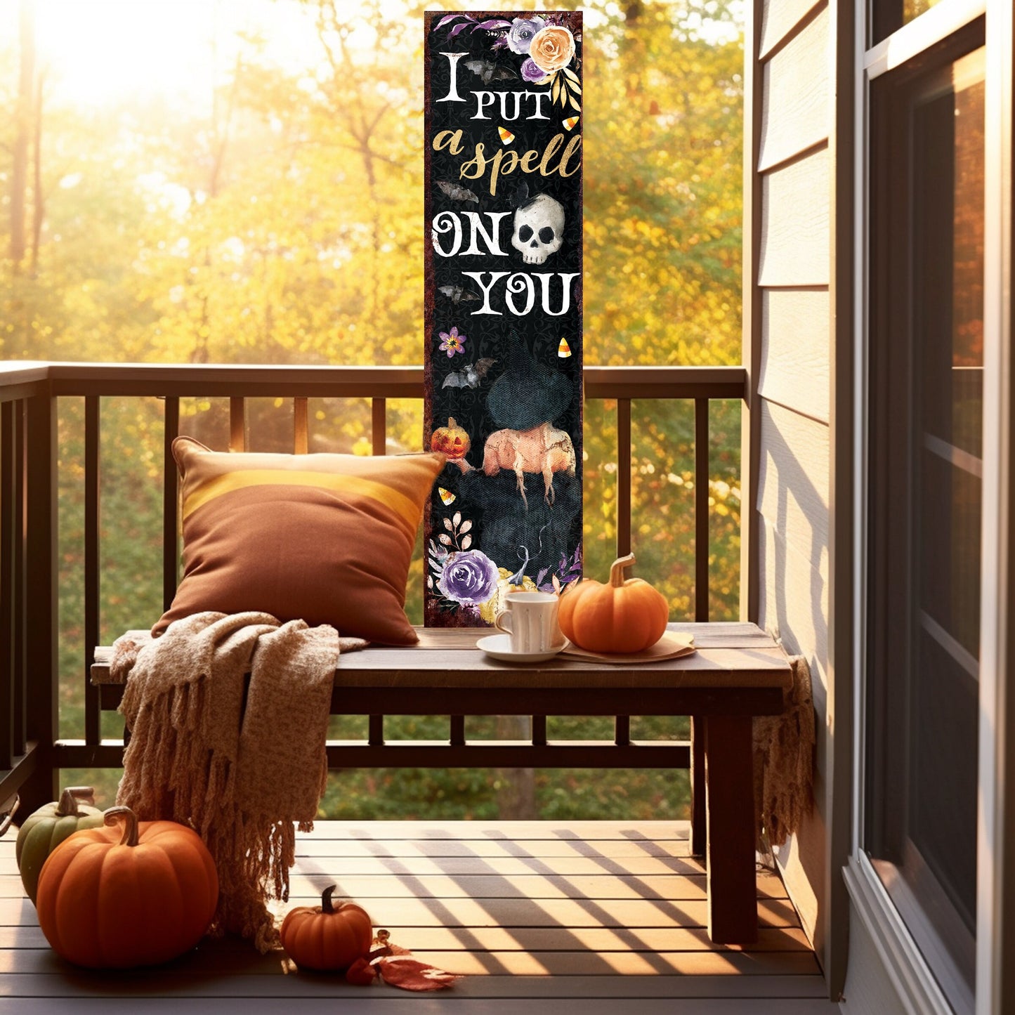 36in I Put a Spell on You Halloween Porch Sign - Front Porch Halloween Welcome Sign, Rustic Modern Farmhouse Entryway Board