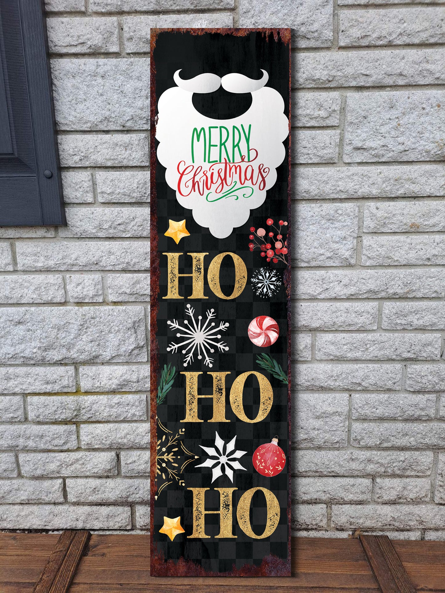 36-inch Ho Ho Ho Christmas Porch Sign - Front Porch Christmas Welcome Sign, Rustic Modern Farmhouse Entryway Board