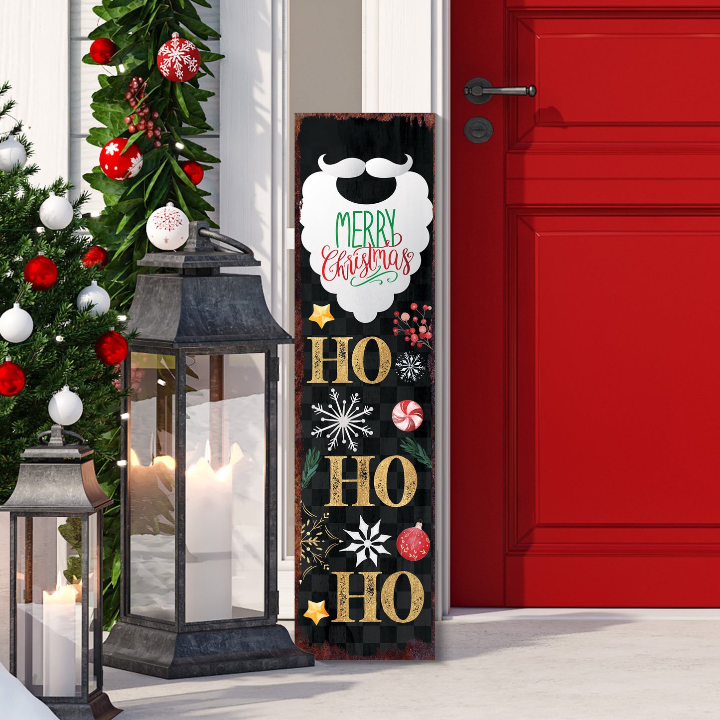 36-inch Ho Ho Ho Christmas Porch Sign - Front Porch Christmas Welcome Sign, Rustic Modern Farmhouse Entryway Board
