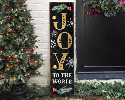 Joy to the World Christmas Porch Sign | Farmhouse Vertical Welcome Decor