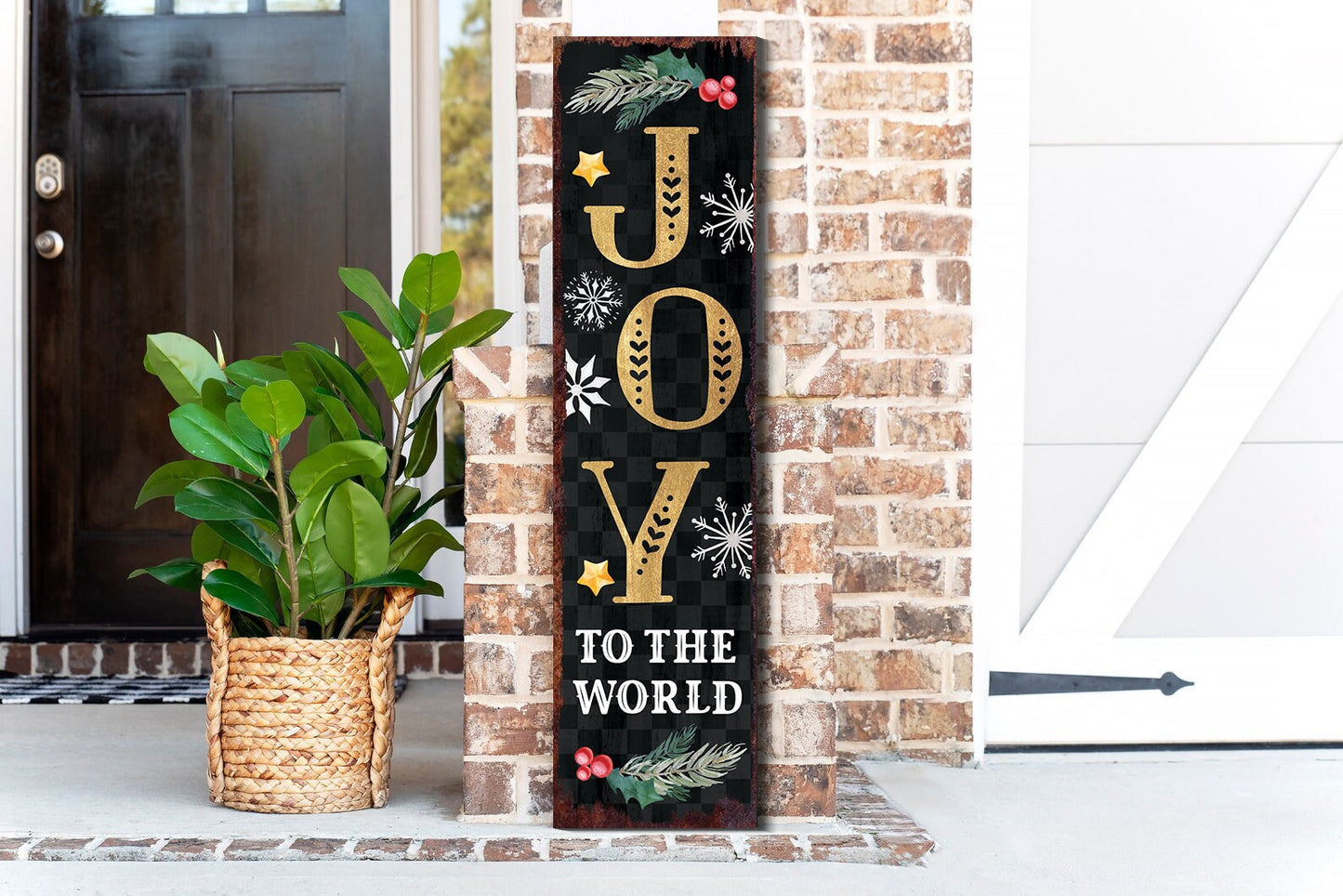 36in Joy to the World Christmas Porch Sign | Front Porch Welcome Sign | Rustic Modern Farmhouse Entryway Board