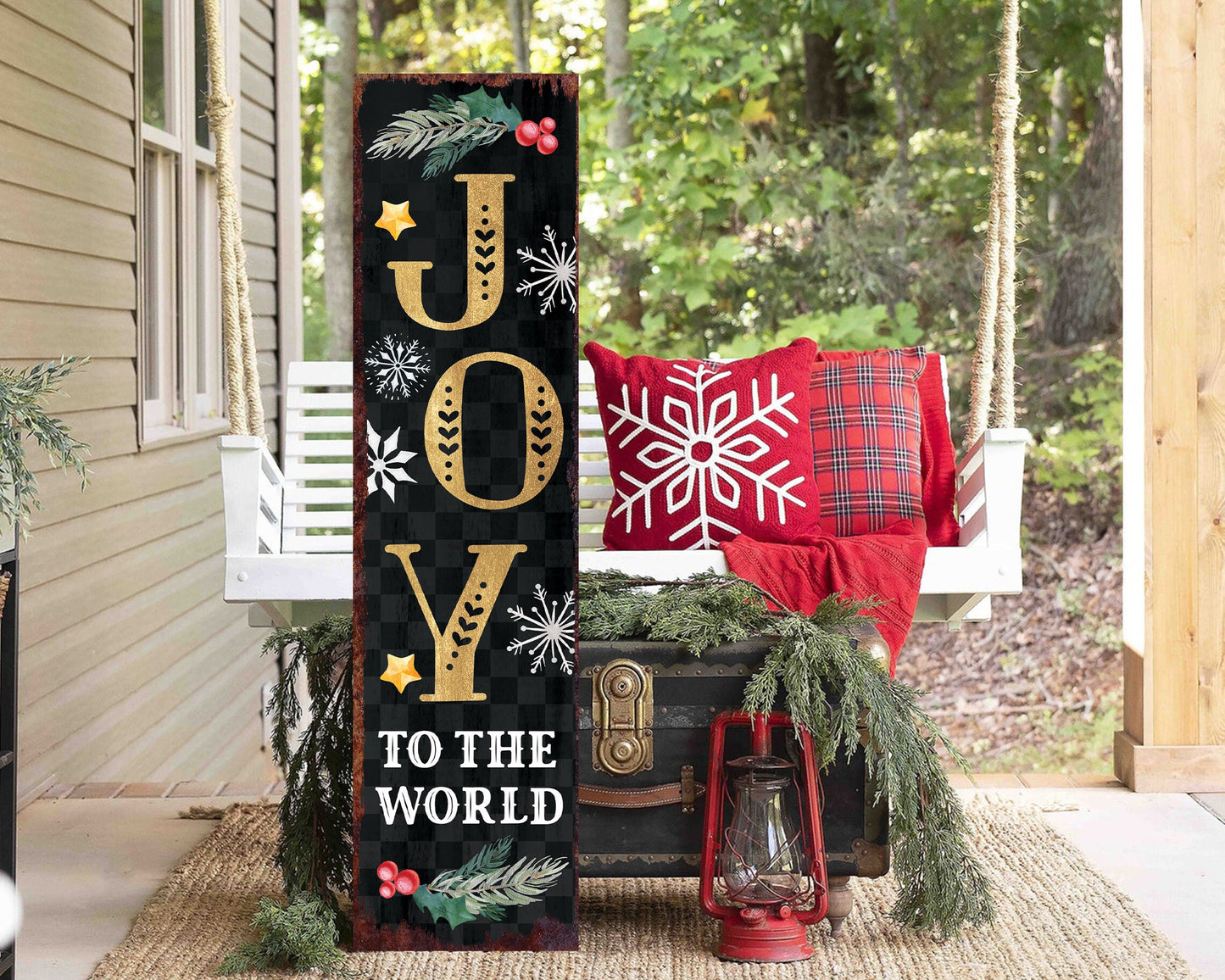 36in Joy to the World Christmas Porch Sign | Front Porch Welcome Sign | Rustic Modern Farmhouse Entryway Board