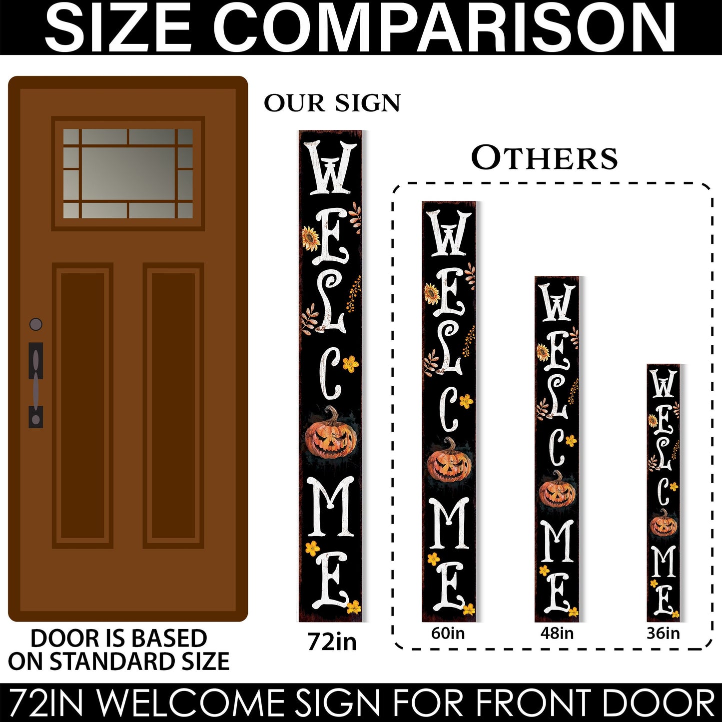 72in Jack-o-Lantern Halloween Porch Sign | Front Porch Welcome Sign | Halloween Decoration | Farmhouse Entryway Porch Decor