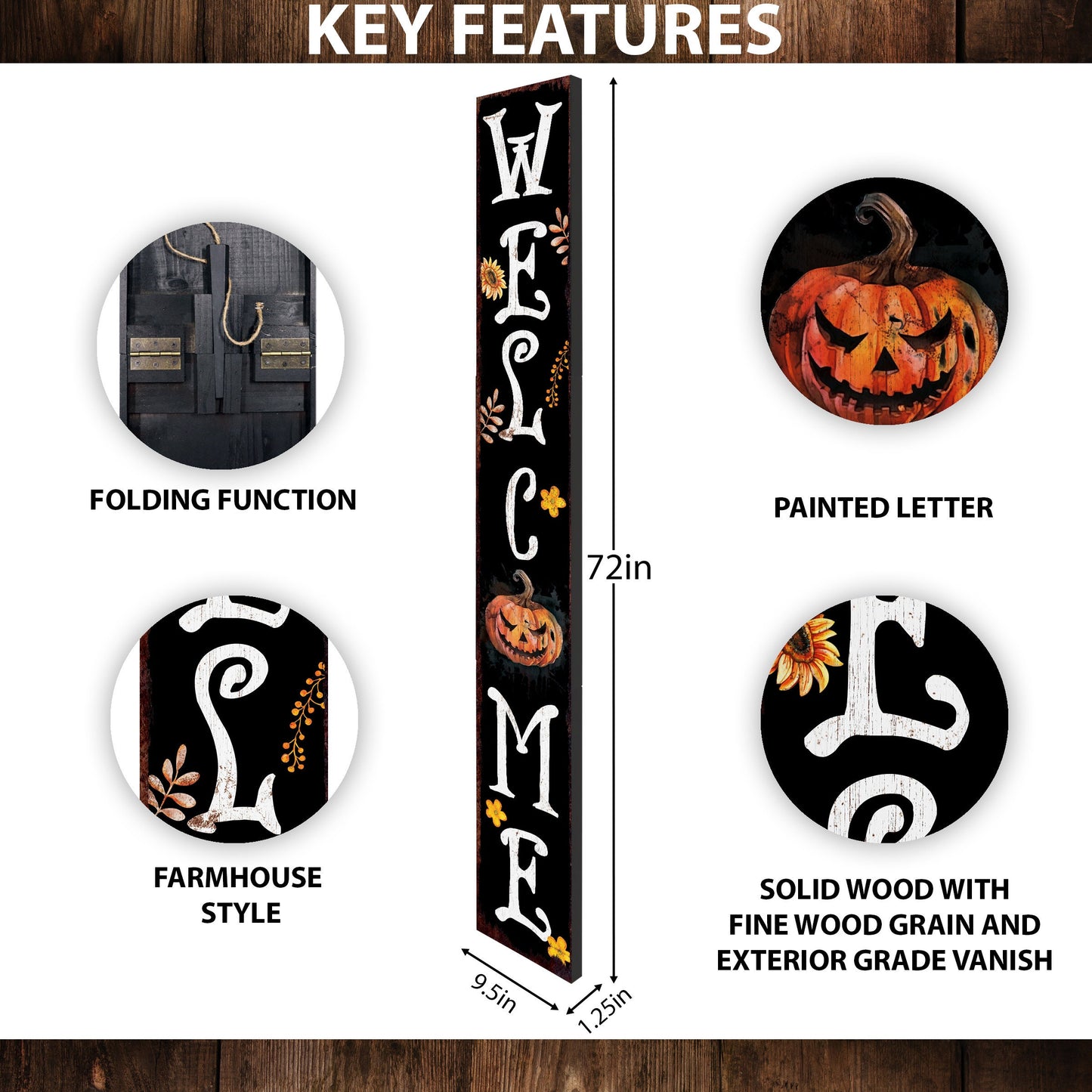 72in Jack-o-Lantern Halloween Porch Sign | Front Porch Welcome Sign | Halloween Decoration | Farmhouse Entryway Porch Decor