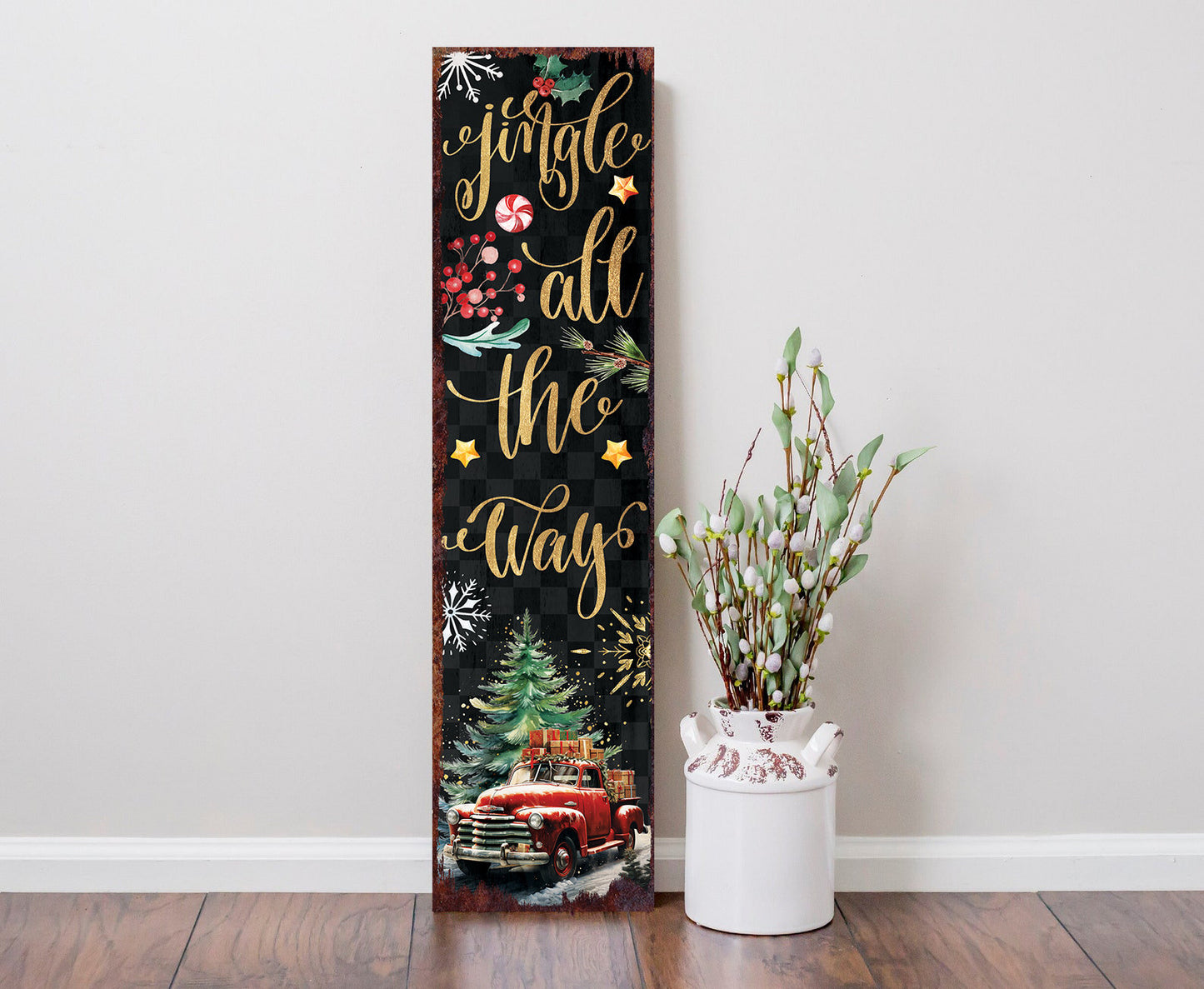36in Jingle All the Way Christmas Porch Sign - Front Porch Christmas Welcome Sign, Rustic Modern Farmhouse Entryway Board