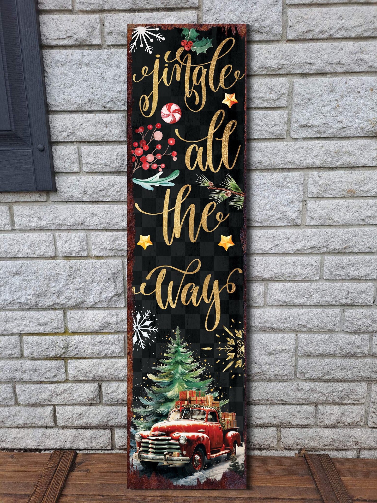 36in Jingle All the Way Christmas Porch Sign - Front Porch Christmas Welcome Sign, Rustic Modern Farmhouse Entryway Board