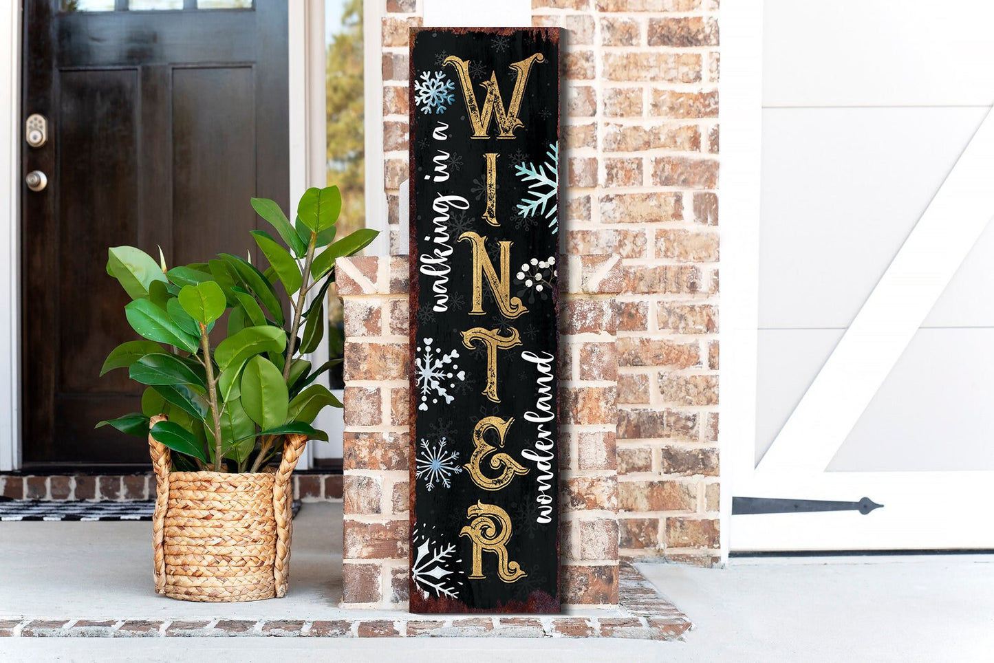 36in "Walking in a Winter Wonderland" Christmas Porch Sign - Front Porch Christmas Welcome Sign, Rustic Modern Farmhouse Entryway Board
